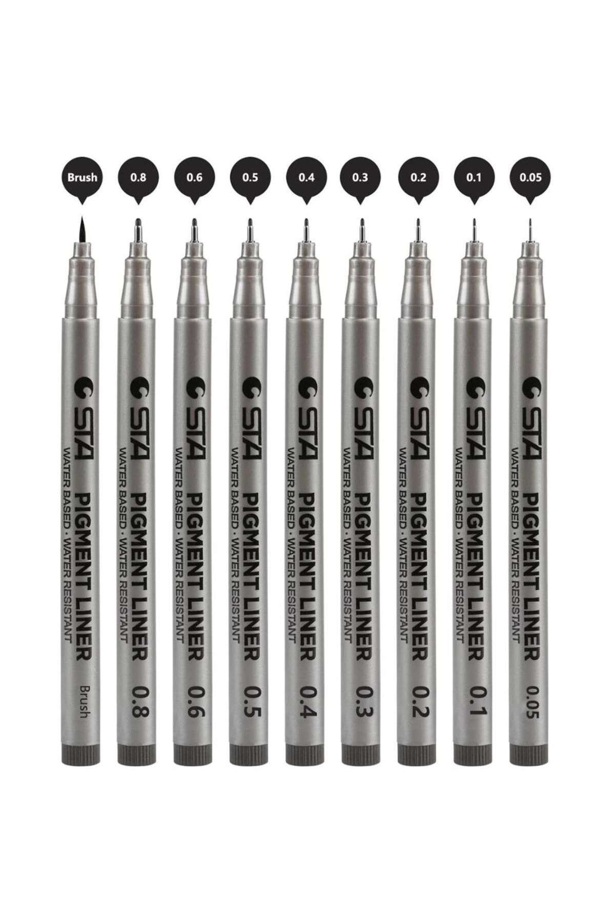 art-pigment-Drawing System Uni Pin Technical Drawing Pen, Pigment Liner Set of 9 Black Altaş Stationery 1
