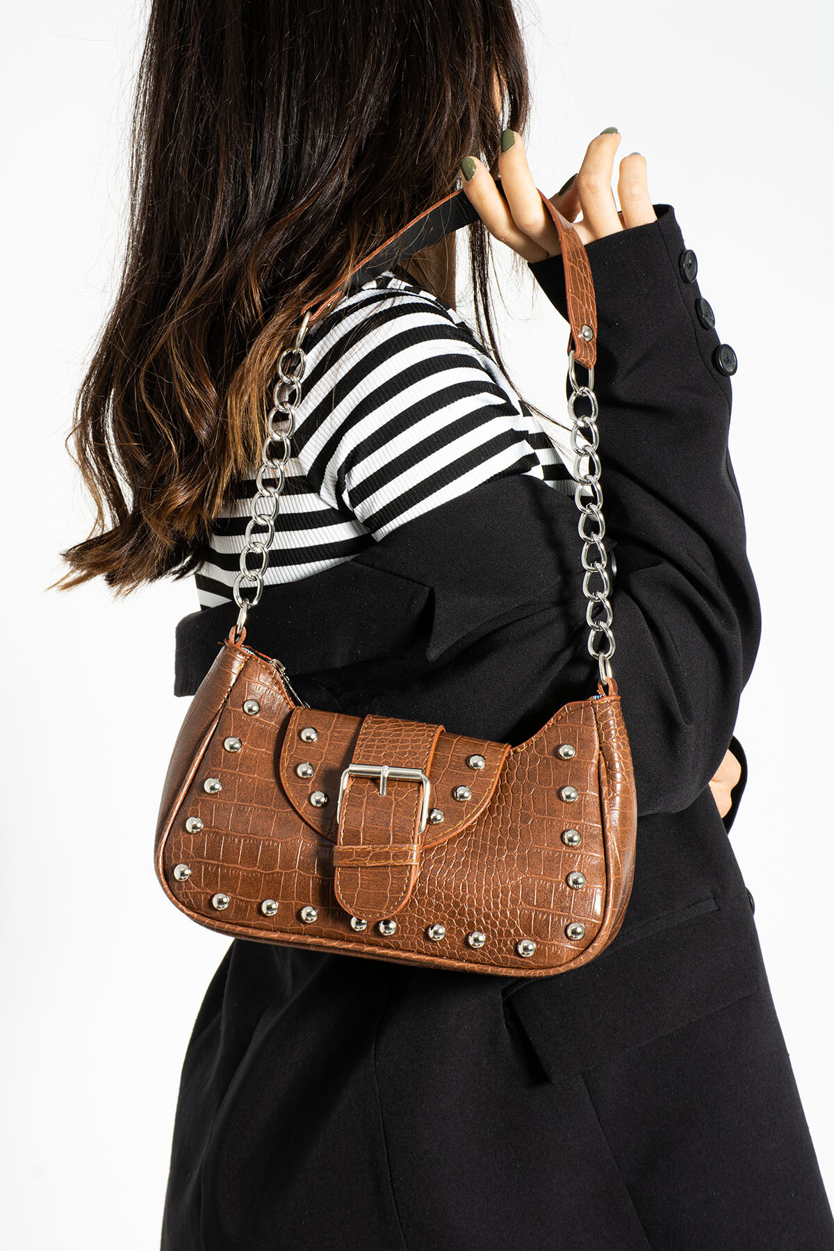 Bony Stapled Crocodile Pattern Sleeve Bag