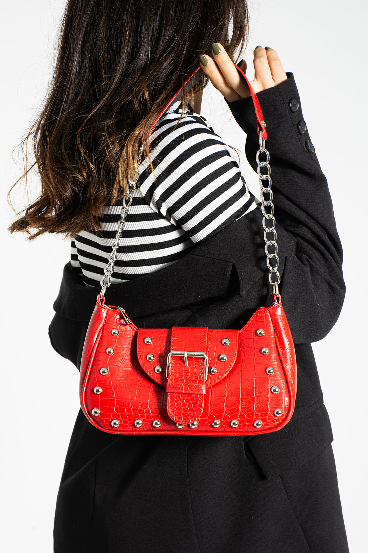 Bony Stapled Crocodile Pattern Sleeve Bag