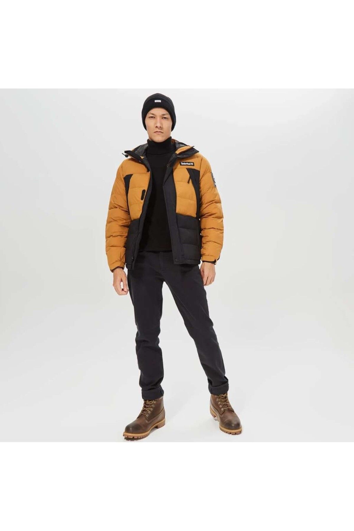 کاپشن زرد مردانه مانتو کلاهدار Oa Puffer اورجینال Timberland