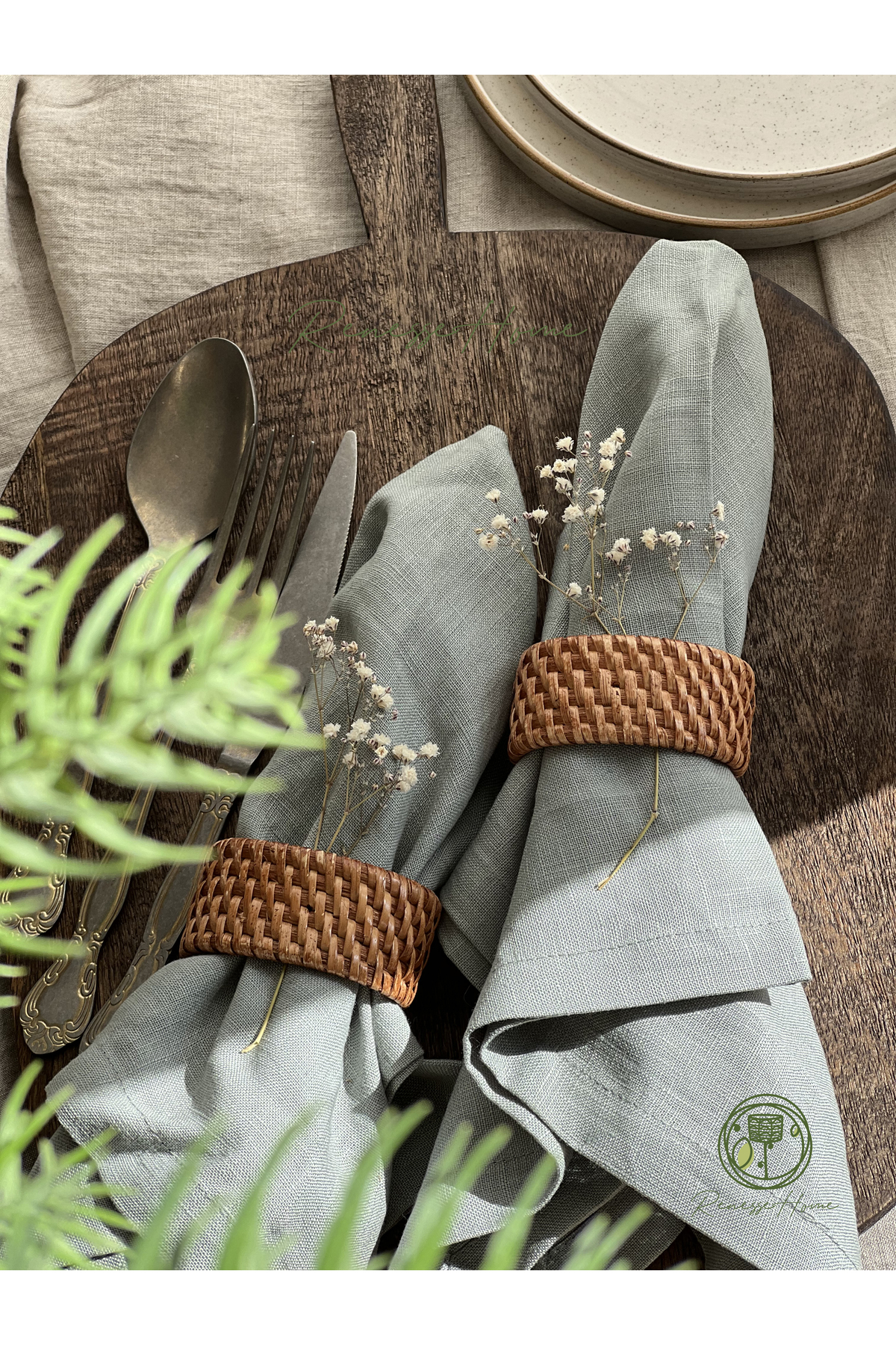 Aryana Handmade Rattan Napkin Ring Set – Natural Wicker Decorative Tableware Accessory - 8 Pcs