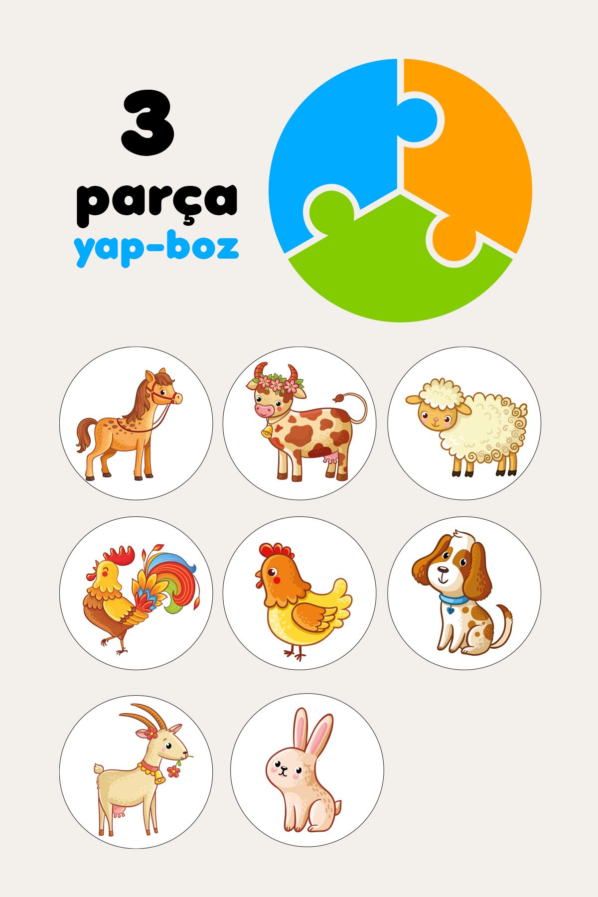 Sim Tasarım-Farm Animals Themed 2+ Jigsaw Puzzle Puzzle Attention Developing Intelligence Game 3