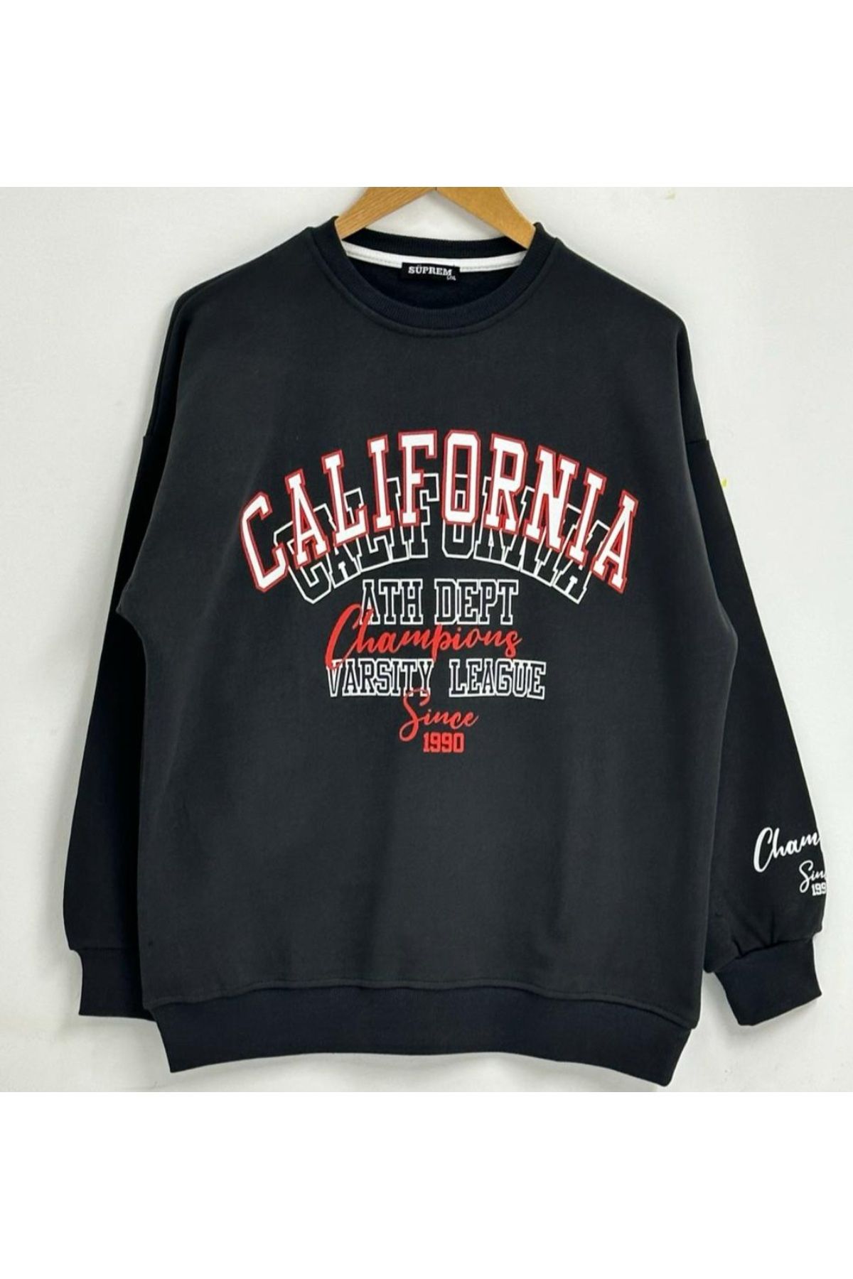 Moda Işık Hanorac De Culoare Antracit Cu Imprimeu Californian 3 Fire, Fără Panglică, Cu Gâtul Rotund, Supradimensionat Unisex - L/XL