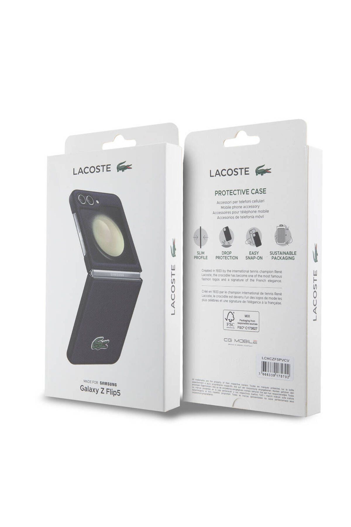 کاور و قاب چند رنگ Galaxy Z Flip 5 مورد سازگار دارای مجوز PU PIKE با الگوی آبی سطح آرم تمساح نمادین Lacoste
