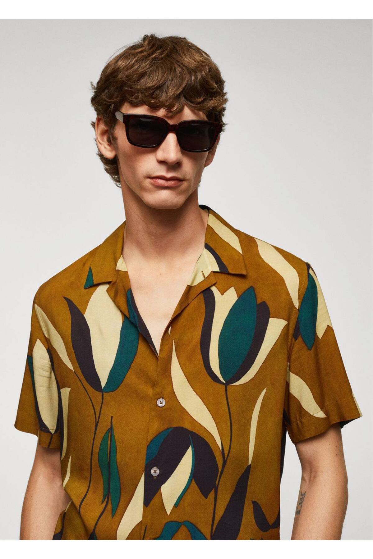 پیراهن مردانه نارنجی منگوMANGO Man | 57022517 اورجینال - تصویر 7