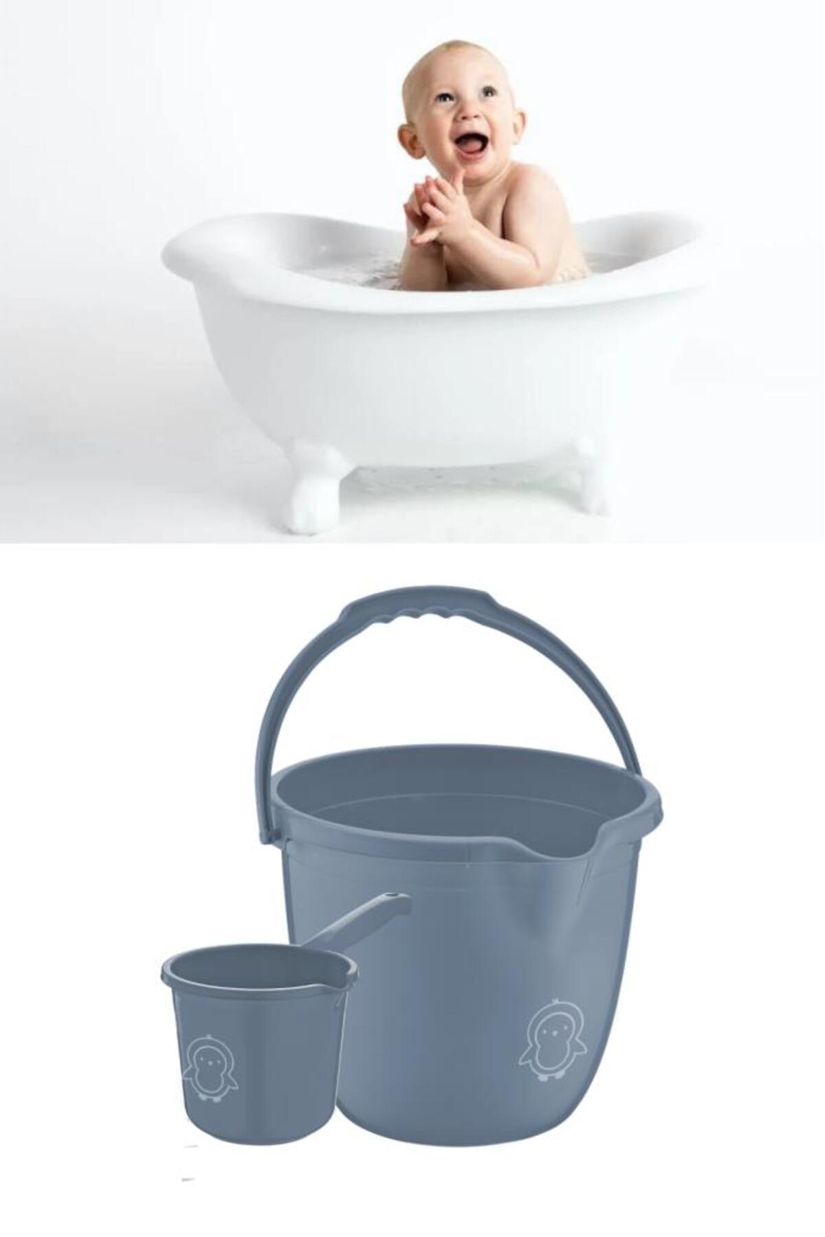 Flosoft Bebek Banyo Su Kovası ve Maşrapası 2’li Set, Saplı Oluklu Kova 13lt ve Maşrapa 1,5lt MAVİ fotoğrafı 4 (önizleme)