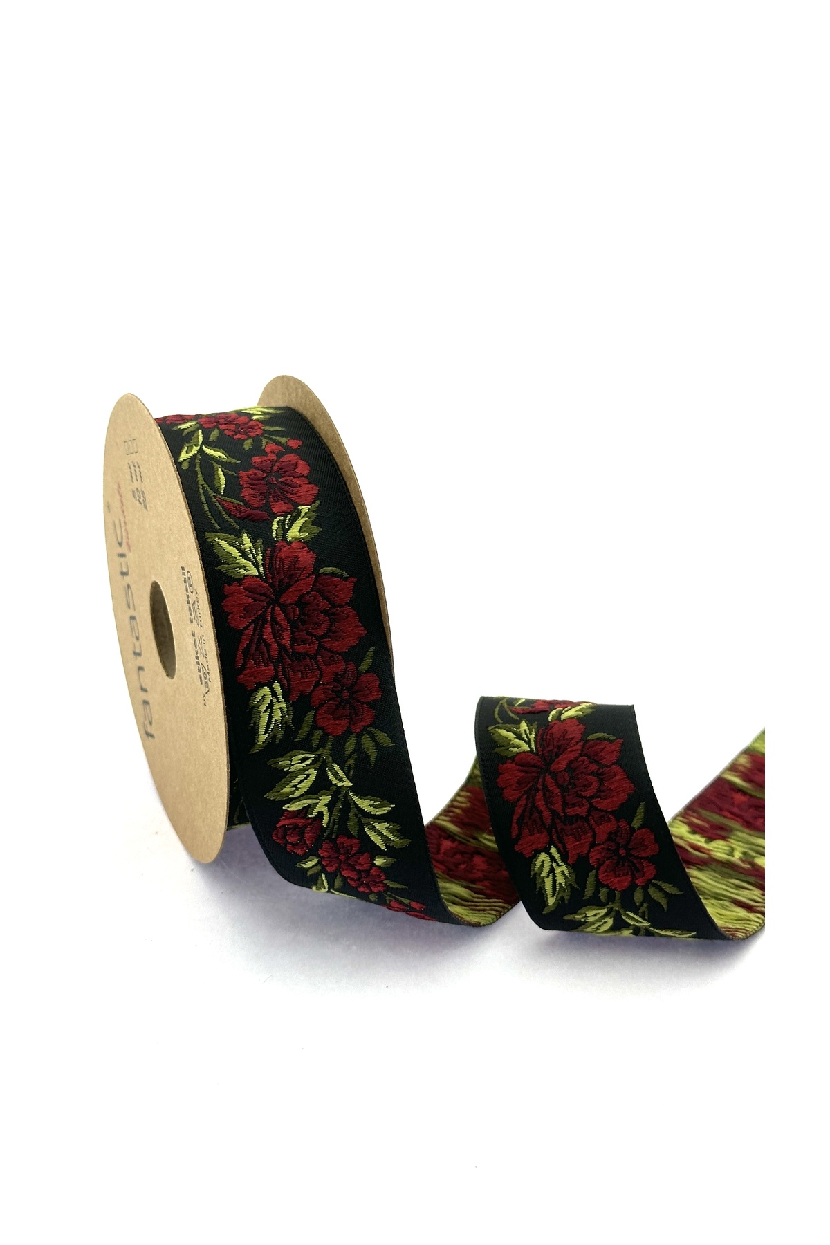 FLORAL PATTERNED WOVEN BORDER RIBBON (35mm WIDTH - 10mt LENGTH)