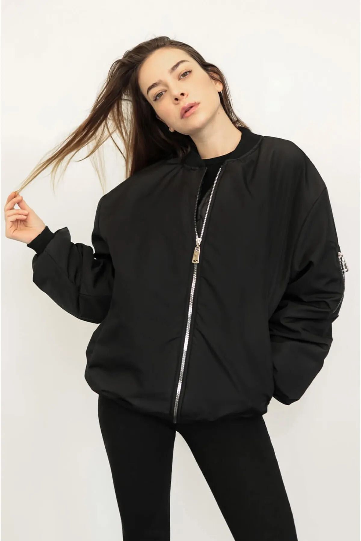 LEYEL Moda Unisex Unisex Black Bomber Jacket