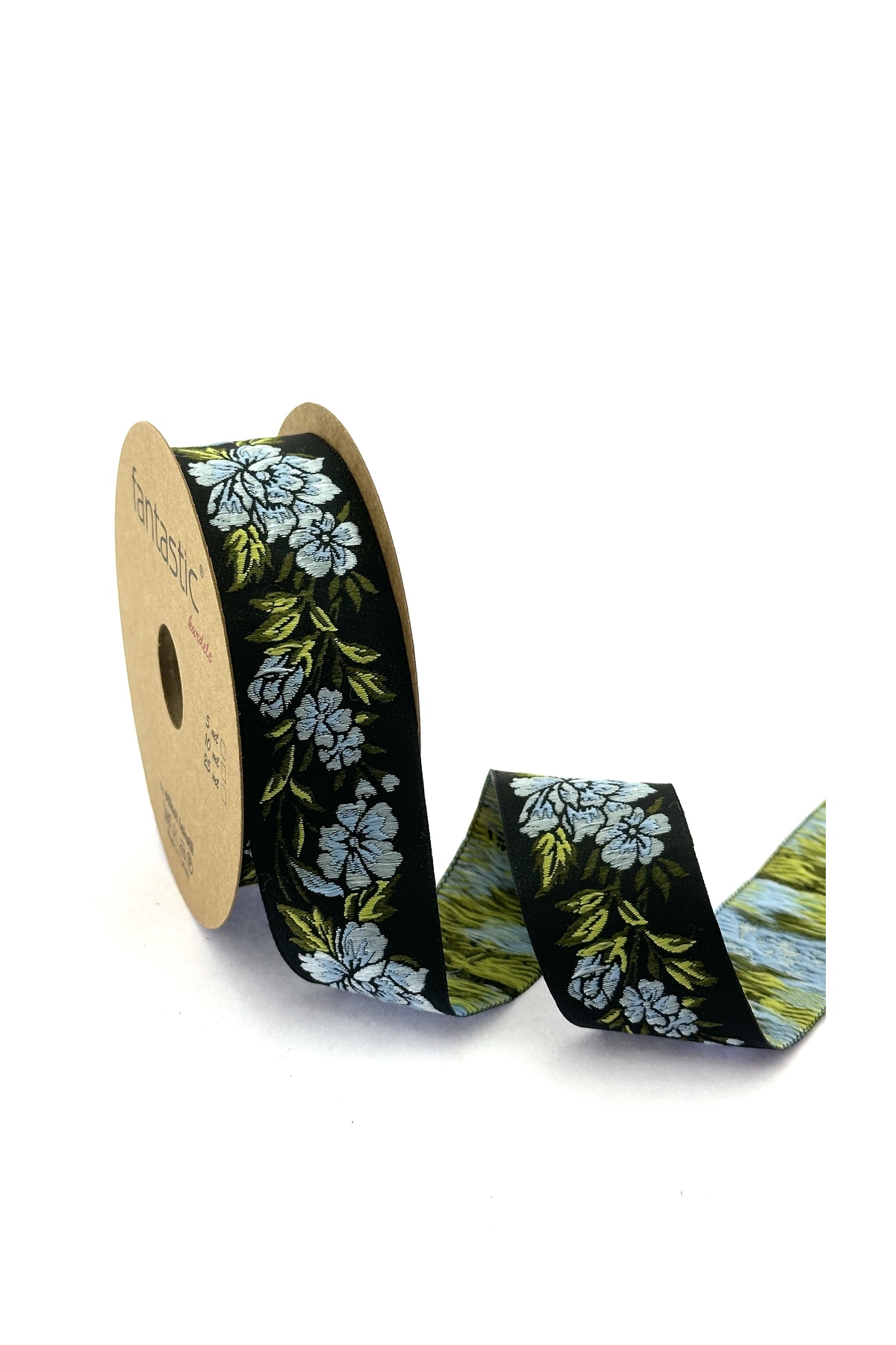 FLORAL PATTERNED WOVEN BORDER RIBBON (35mm WIDTH - 10mt LENGTH)