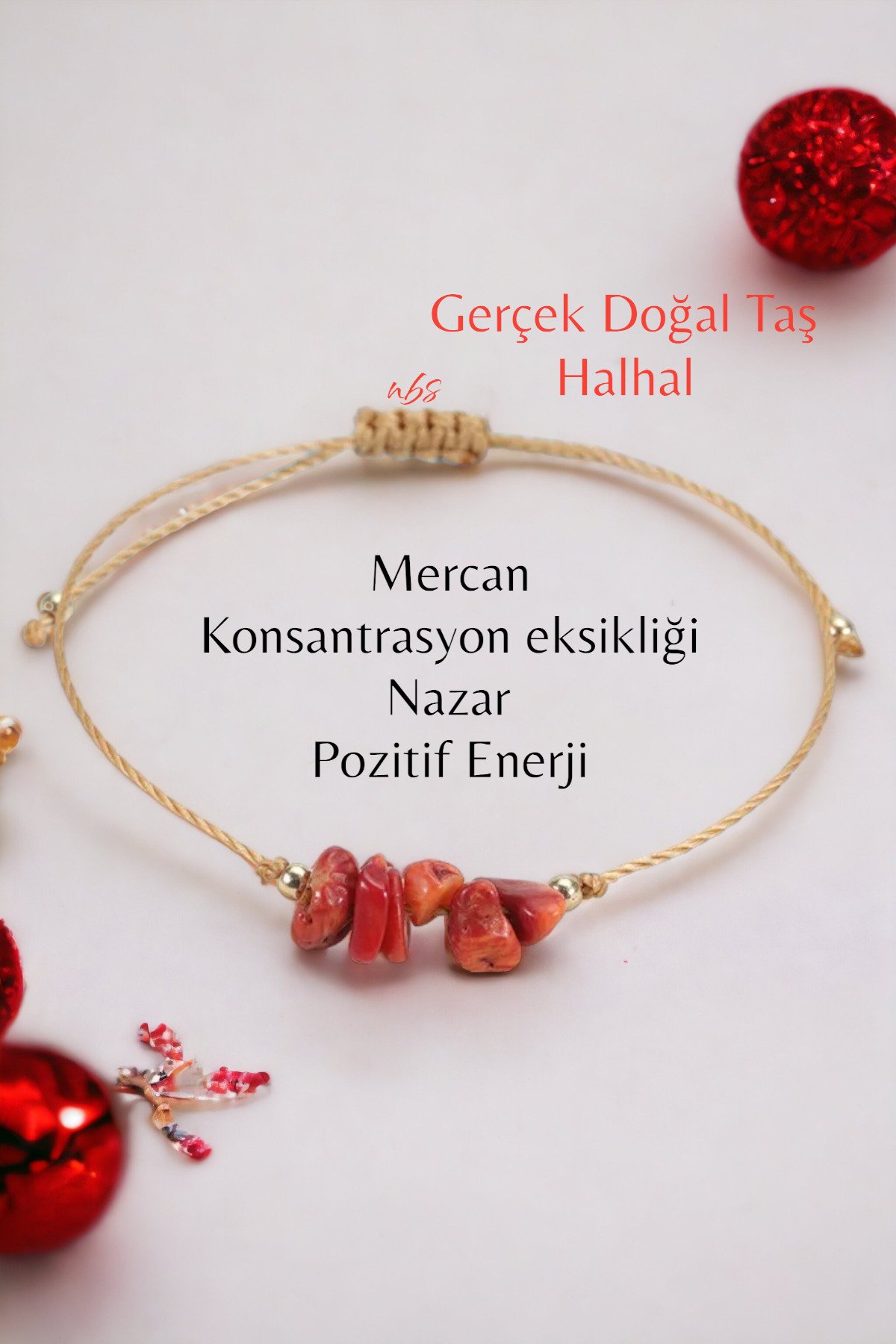 NBS Beautiful Naturel Stones Mercan Gerçek Doğal Taş Halhal