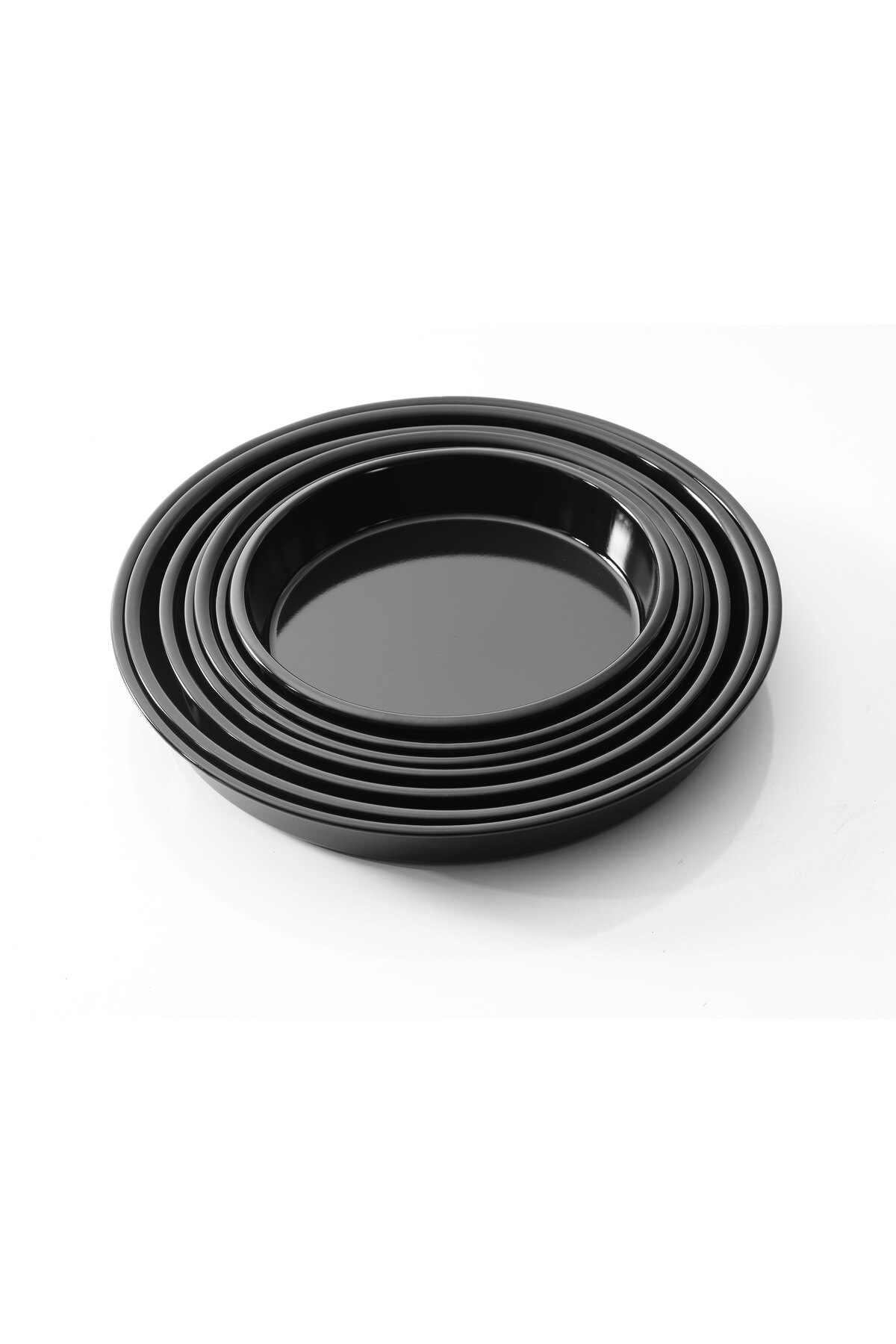 Siyah Parlak Emaye Yuvarlak 3'lü Fırın Tepsi Seti 38-40-42 Cm