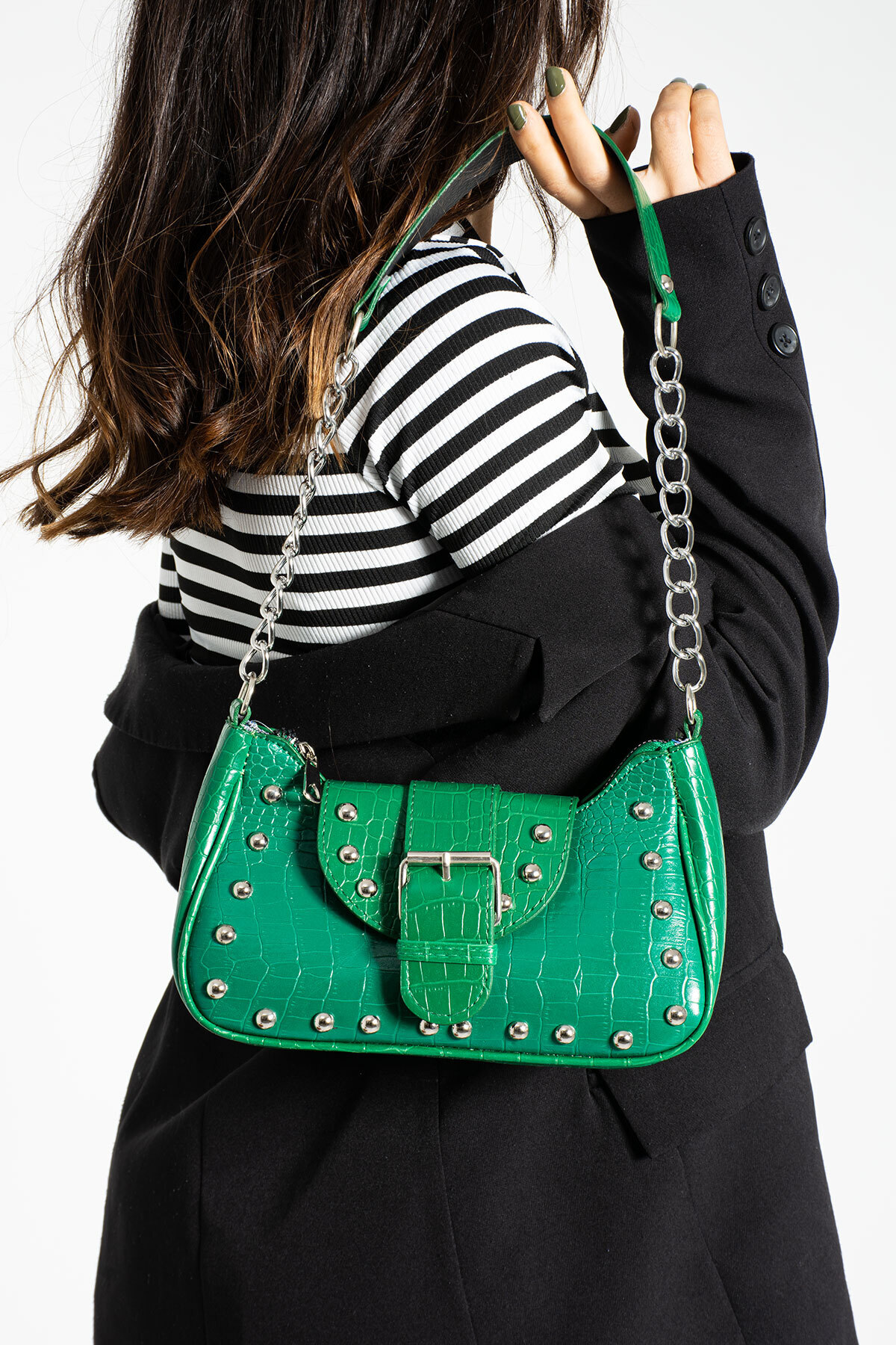 Bony Stapled Crocodile Pattern Sleeve Bag