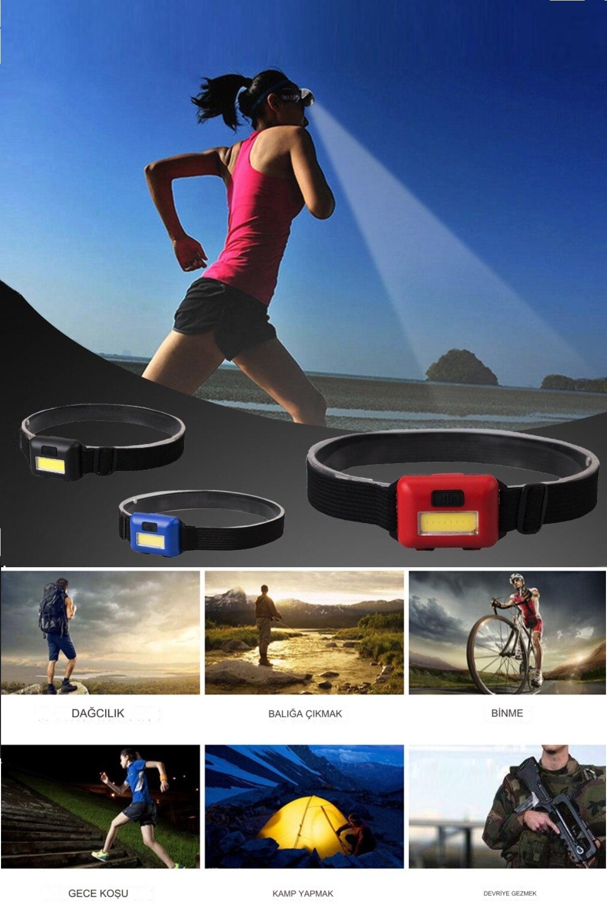 Uniquem Kafaya Takılan Fener Bantlı Fener Pilli Çok Amaçlı Işık Avcılık Feneri Kamp Lambası XLF502