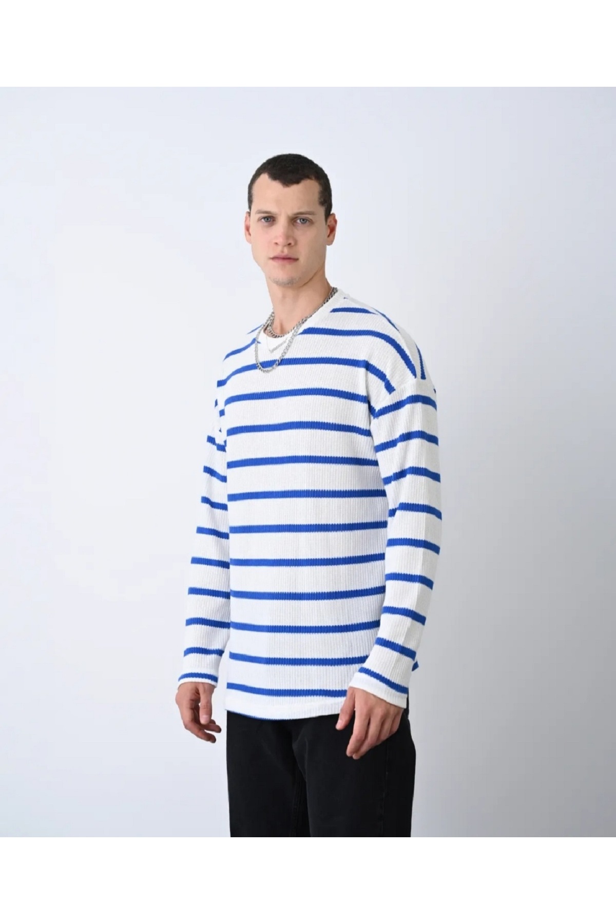 بافت و پلیور مردانه آبی marrakech | 1959MRKS اورجینال - تصویر 2