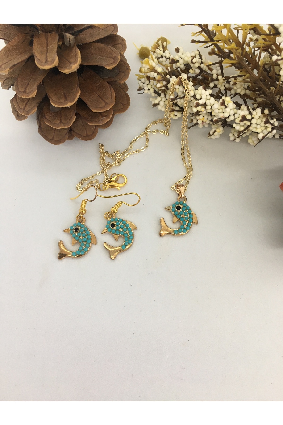 TURKUAZ (firuze) TAŞLI KOLYE KÜPE SET MODELLERİMİZ-1001 4