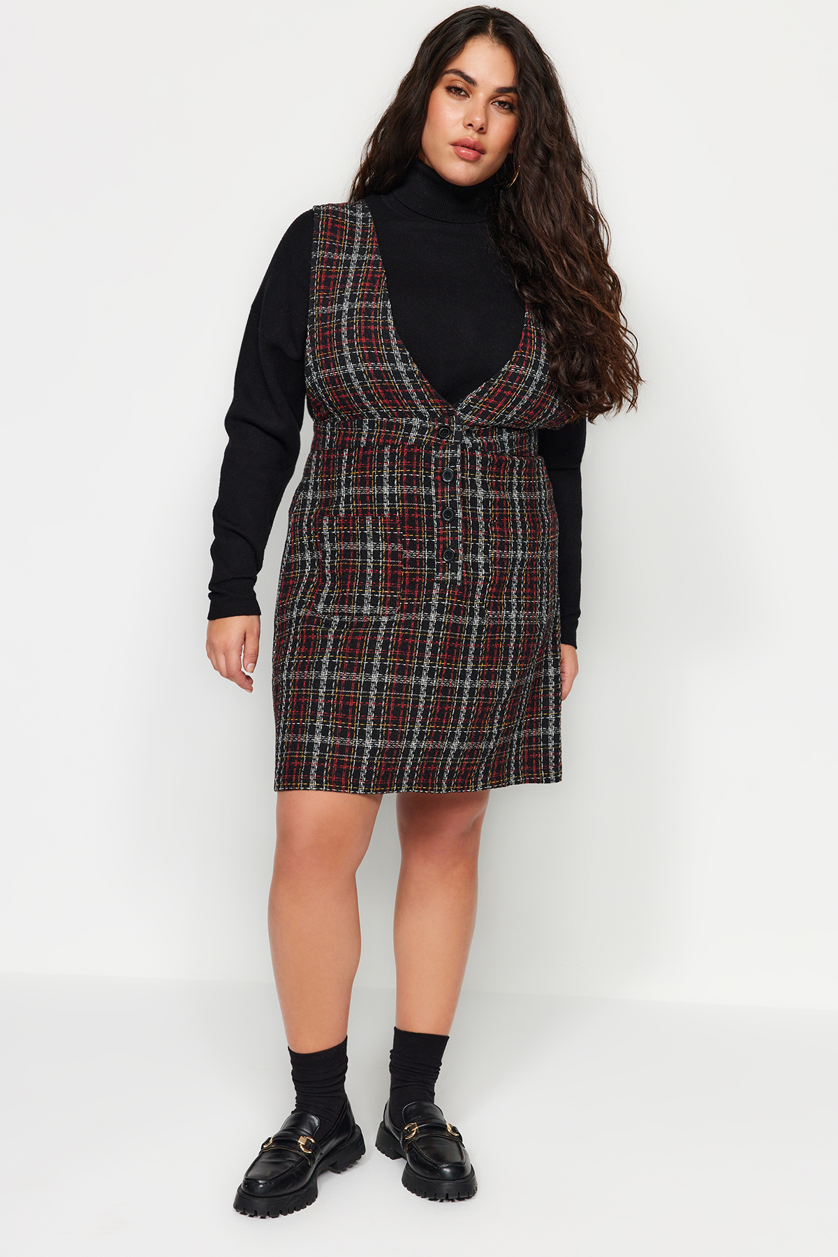 Trendyol Curve Czarna szenilowa sukienka z kamizelką TBBSS22EL00040