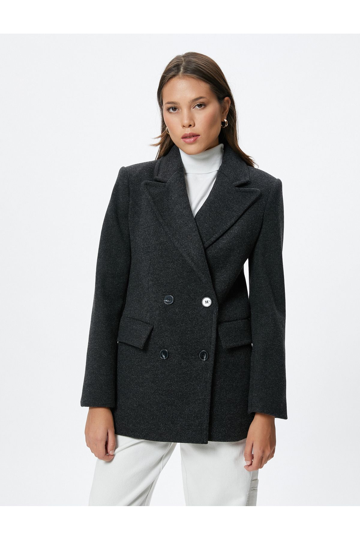 Koton-Blazer Jacket Double Breasted Buttoned with Flap Pockets 3