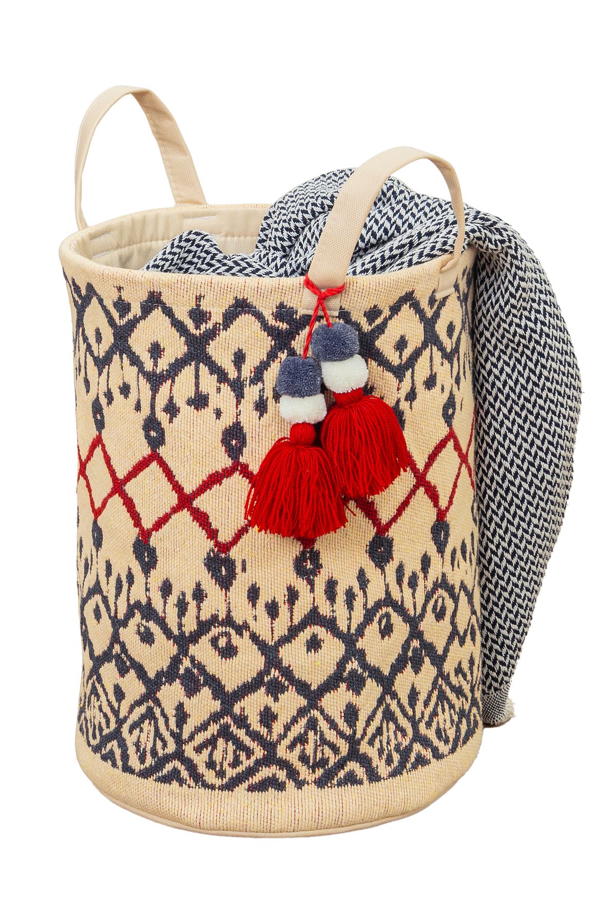 FORSACE-Kilim Pattern Storage Box Round Basket 37x30 Cm 3