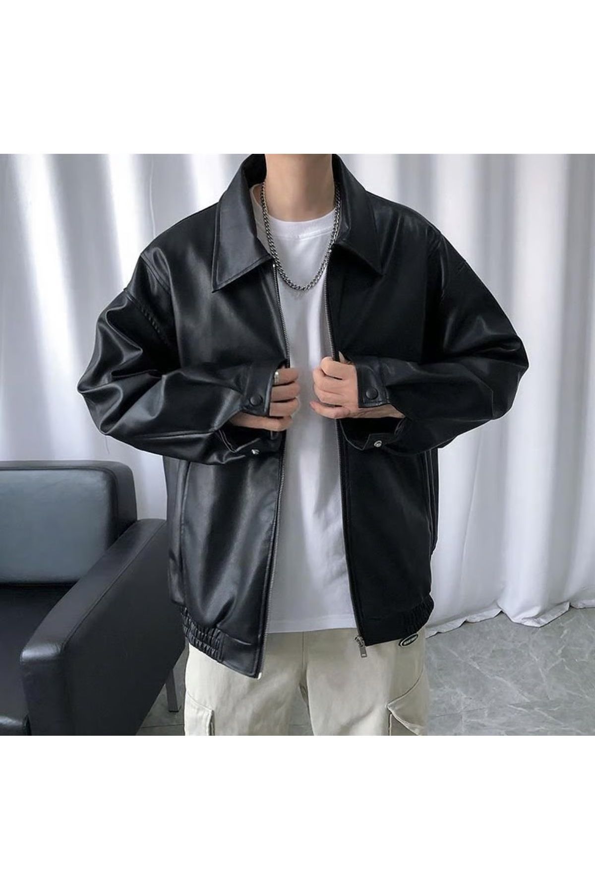 Leather best sale jacket streetwear
