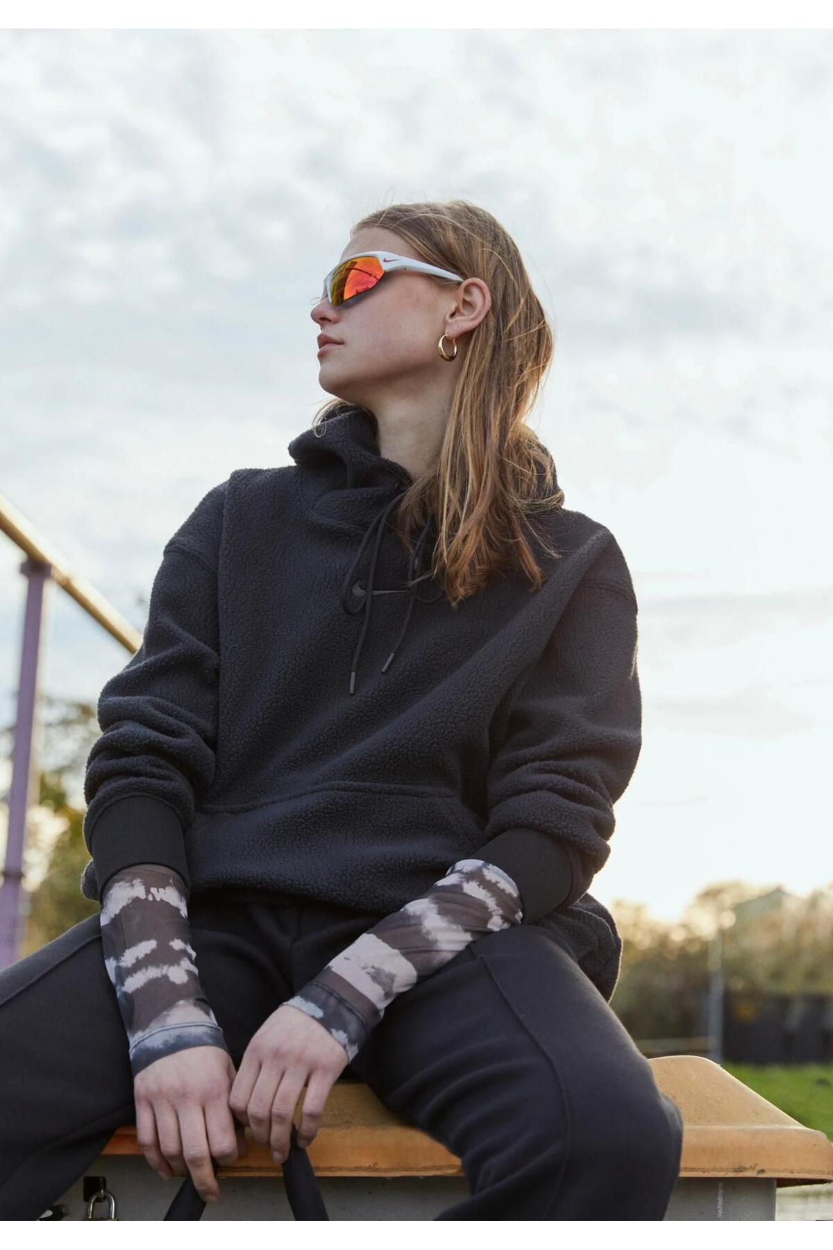 Sportswear Plush Pullover Kadın Siyah Hoodie NDDSPORT