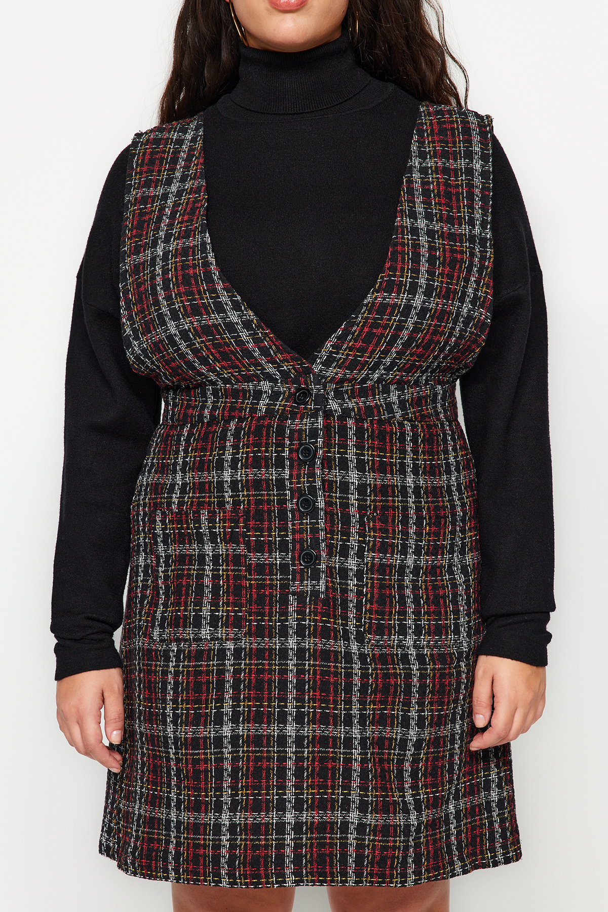 Trendyol Curve Czarna szenilowa sukienka z kamizelką TBBSS22EL00040