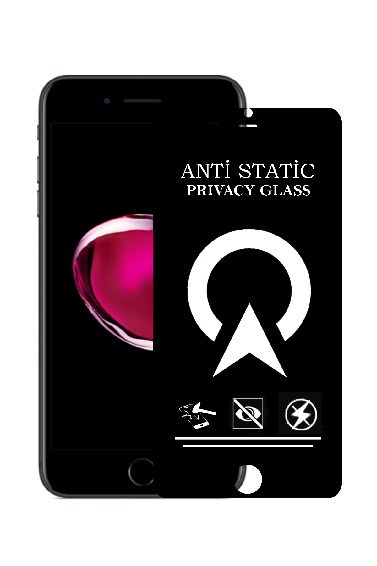 Apple iPhone 7 Plus Tam Kaplayan Anti Statik Görünmez Safir Ekran Koruyucu Hayalet Cam - Siyah