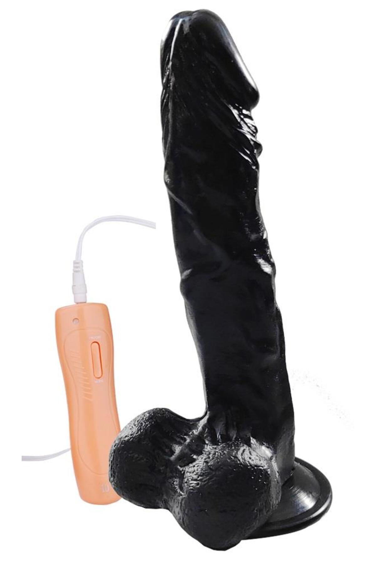 10 Mod Titreşim 24 Cm Yumuşak Doku Gerçekçi Testisli Vantuzlu Realistik Penis Dildo Vibratör 2