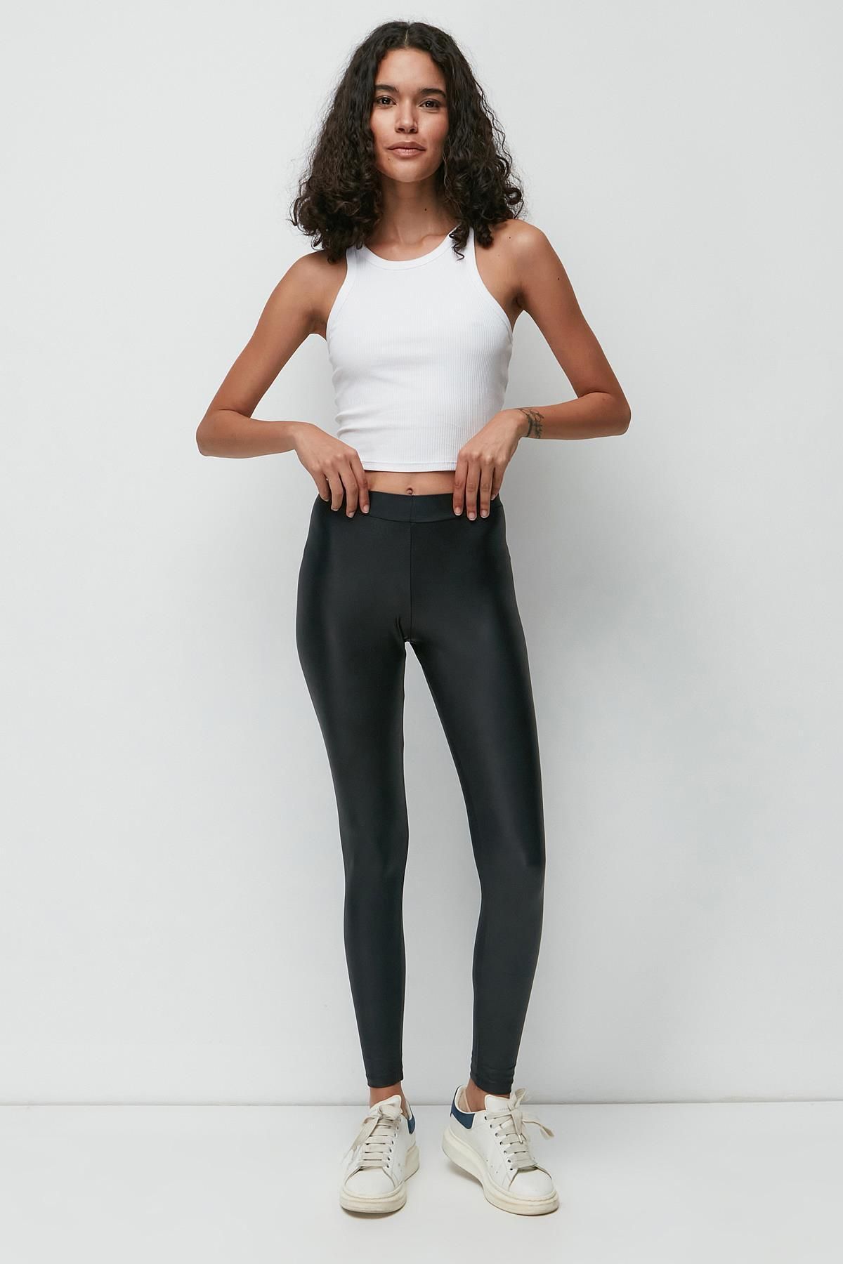 C City High Waist Leather Leggings 9414 Black Trendyol