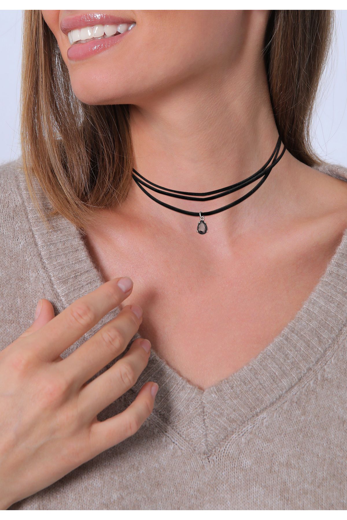 ELLI-Halskette Kunstleder Halsband Zirkonia Tropfen Anhänger 925 Silber 5