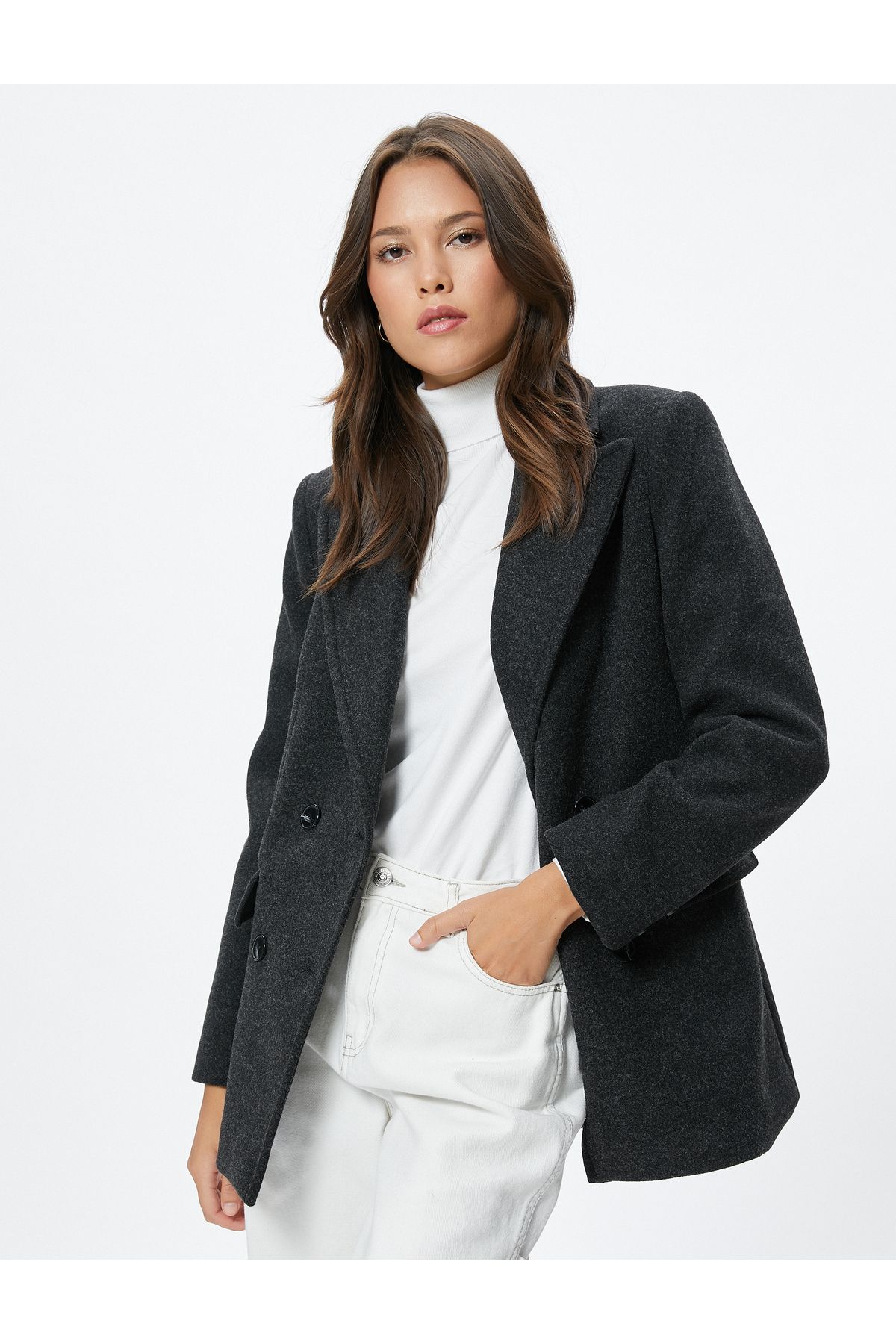 Koton-Blazer Jacket Double Breasted Buttoned with Flap Pockets 2