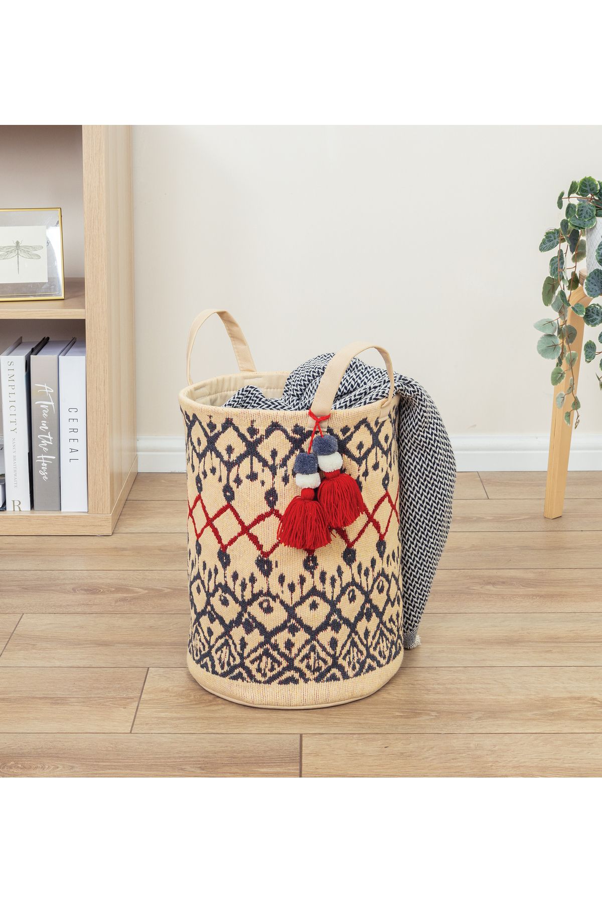 FORSACE-Kilim Pattern Storage Box Round Basket 37x30 Cm 1