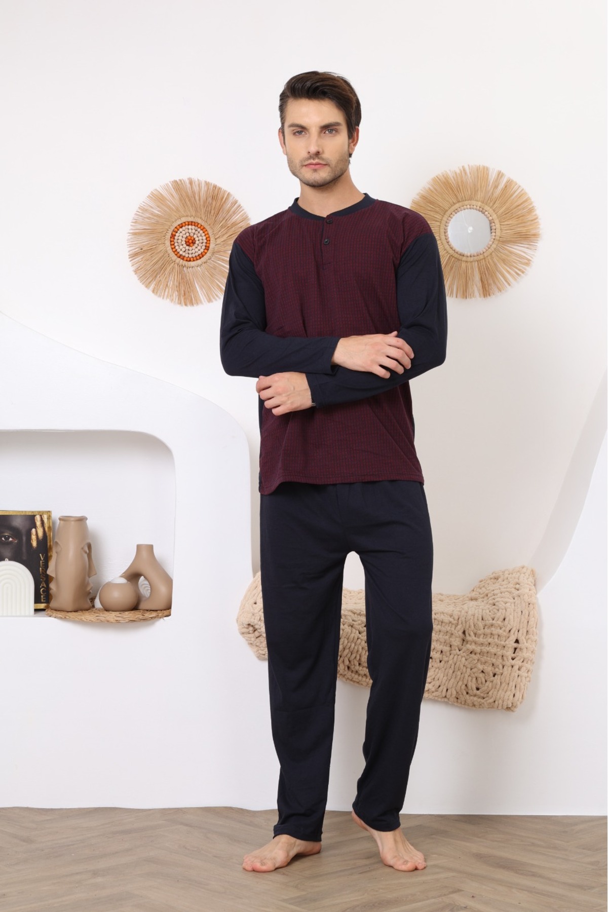 100% COTTON JACQUARD SINGLE JERSEY MEN'S PAJAMAS SET