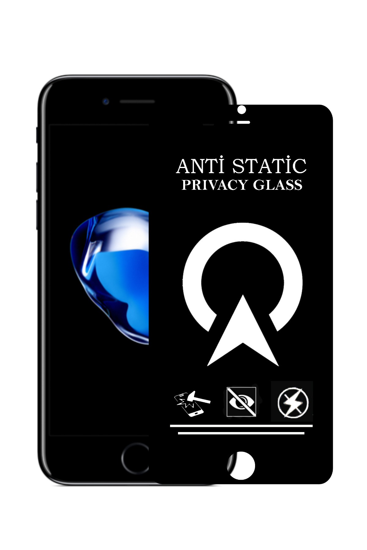 Apple iPhone 7 Tam Kaplayan Anti Statik Görünmez Safir Ekran Koruyucu Hayalet Cam - Siyah