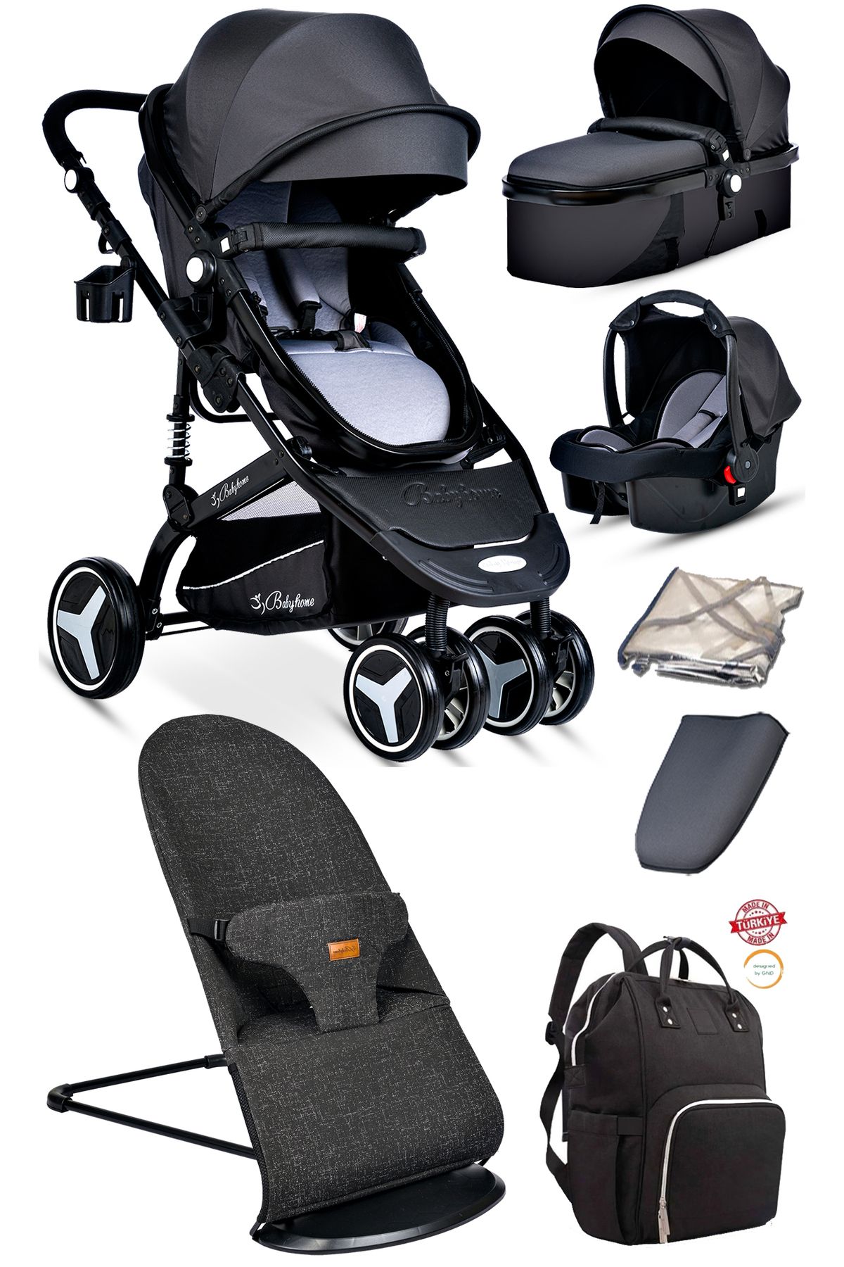 Baby Home 7 в 1, полный комплект для новорожденных 945 Travel System, детская коляска 370-качалка-кенгуру 000007.000126