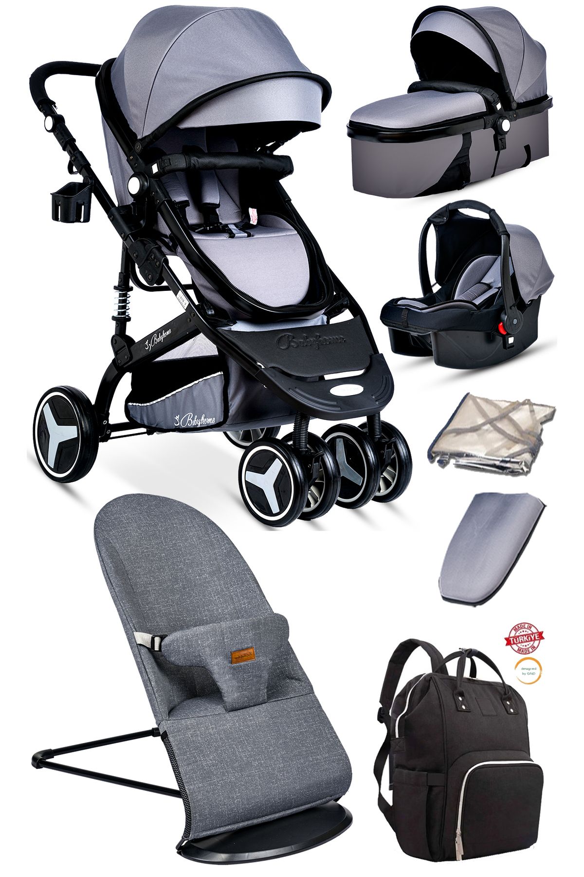 Baby Home 7 в 1, полный комплект для новорожденных 945 Travel System, детская коляска 370-качалка-кенгуру 000007.000126