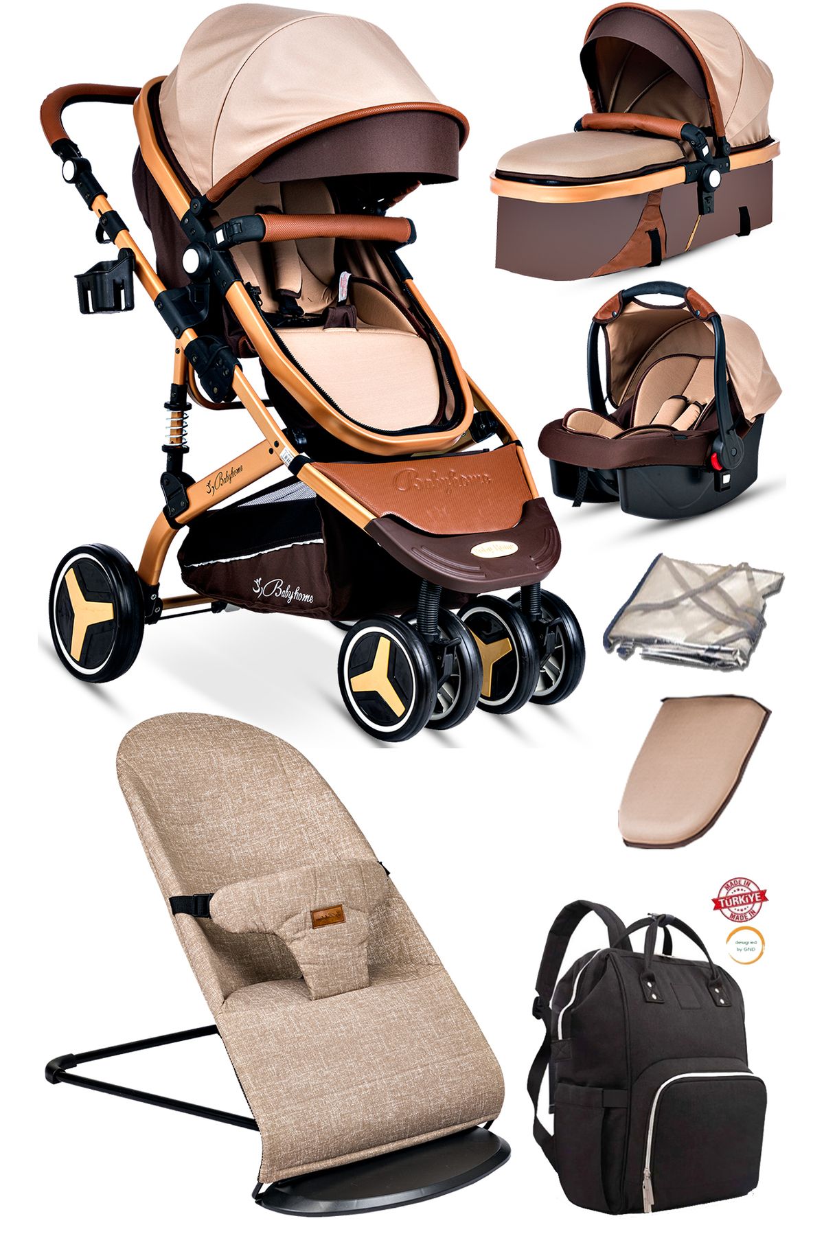 Baby Home 7 в 1, полный комплект для новорожденных 945 Travel System, детская коляска 370-качалка-кенгуру 000007.000126