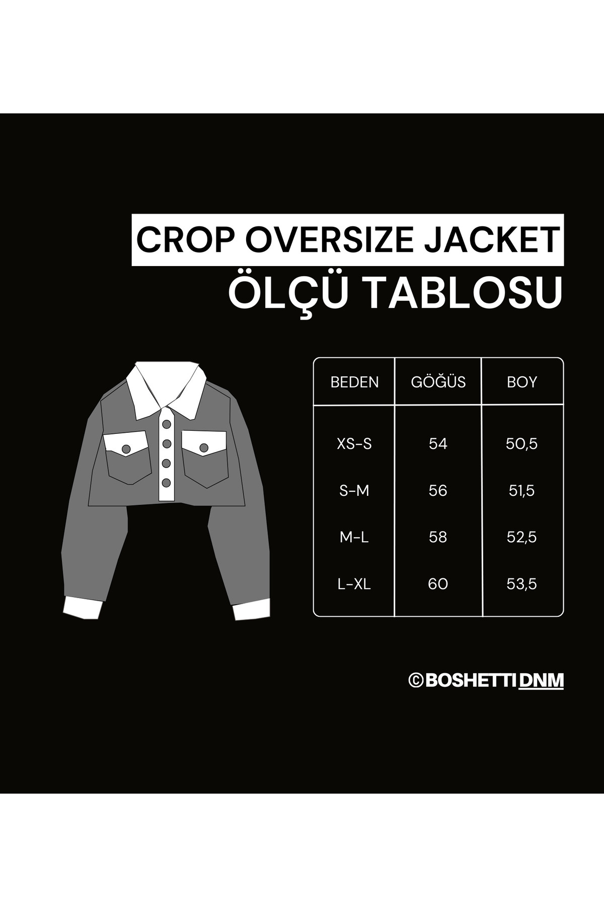 BOSHETTI  Kadın Koyu Kahve Oversize Crop Denim Ceket - Görsel 5