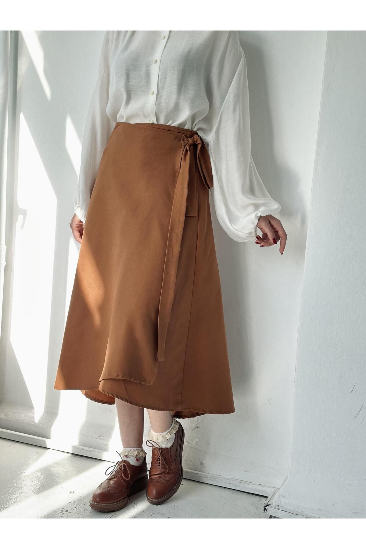 Linen Midi Skirt, Brown A Line Skirt Women, High Waist Skirt With