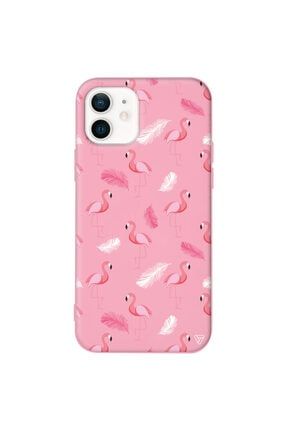 Iphone 12 Pembe Renkli Silikon Tuy Ve Flamingo Telefon Kılıfı Ani038-iPhone-12