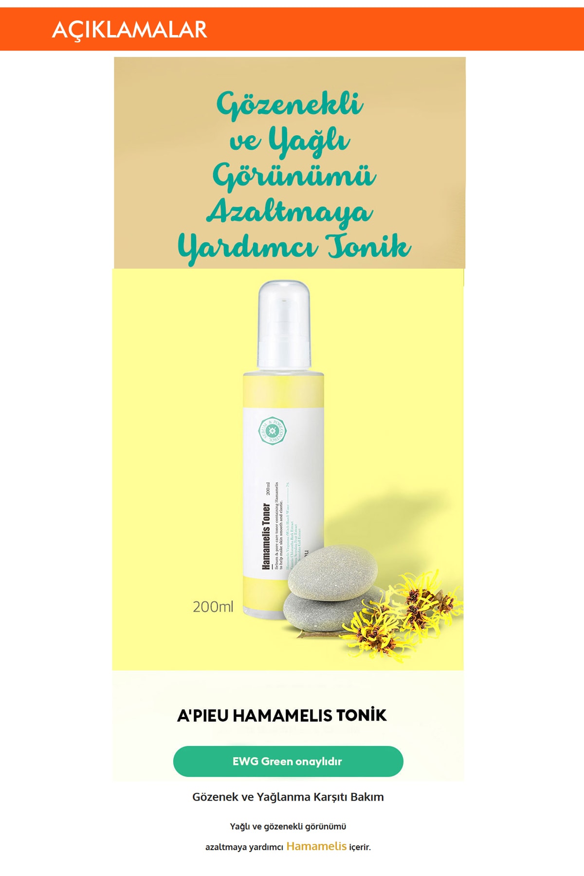 Yağlanma ve Gözenek Karşıtı Tonik 200ml  APIEU Hamamelis Toner — 8809581450844 — تصویر 3 از 5