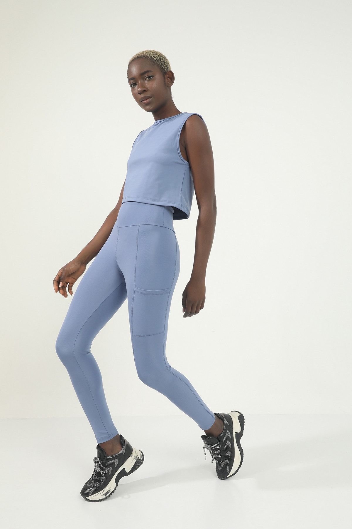 Grenj Fashion Blue High Waist Pocket Sports Leggings - Trendyol