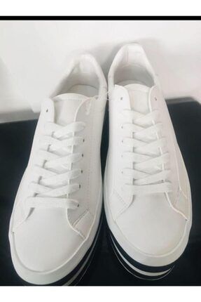 Beyaz Kalın Çizgili Taban Sneakers Spor Ayakkabı SNK5