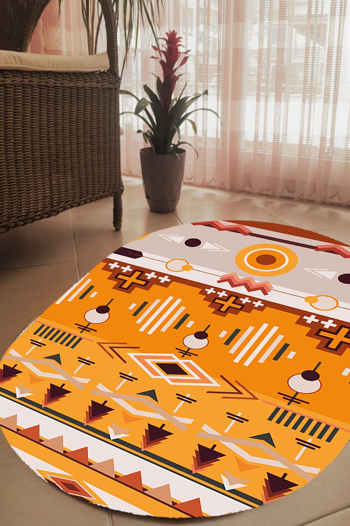MODANOİVA-Colorful Rug Motifs Patterned Non-Slip Base Washable Carpet 2