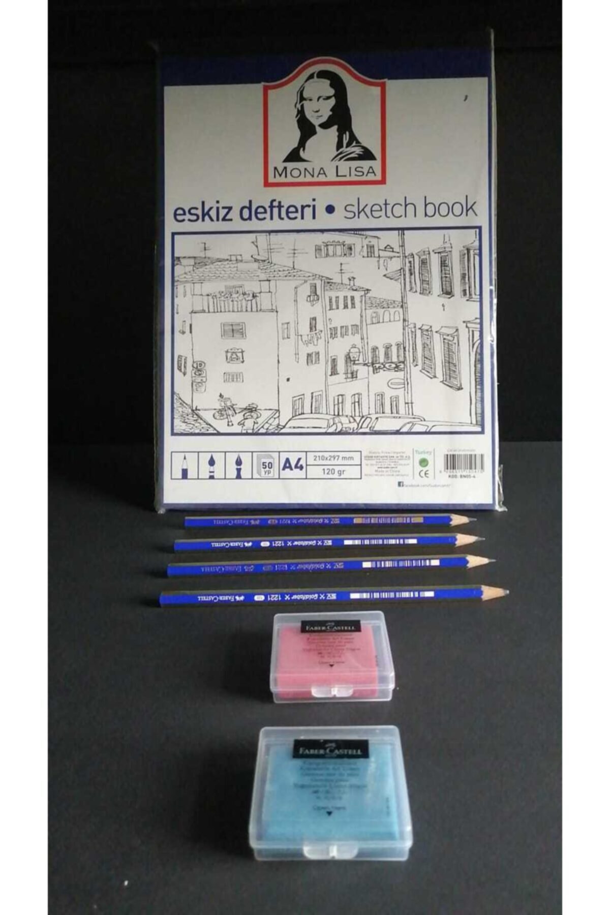 Monalisa Çizim Defteri 120 Gr 50 Sayfalı A4 Ebatlarında + 4 Adet Dereceli Kalem +2 Adet Hamur Silgi
