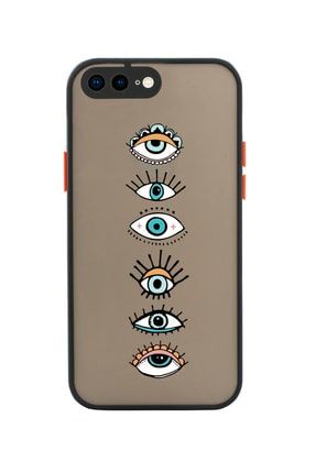 Iphone 8 Plus Uyumlu Siyah Kamera Lens Korumalı Renkli Gözler Desenli Lüx Telefon Kılıfı 8PLUXKORUMALI