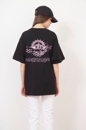 Eazy Siyah Angels Unisex Oversize Baskılı Kısa Kollu T-shirt Eazy 5027