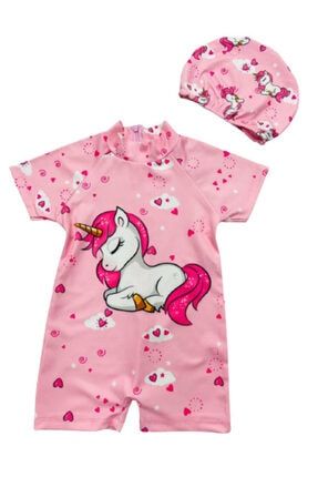 Kız Çocuk Uykucu Unicorn Hassas Ten Tam Vücut Mayo Ve Bone - Surfers Güneş Korumalı lolbeachwear