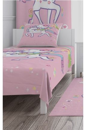 Yatak Örtüsü Hello Kitty Pony At Gökkuşağı 140x220 -+ Yastık Kılıfı Hediye CYÖ-560