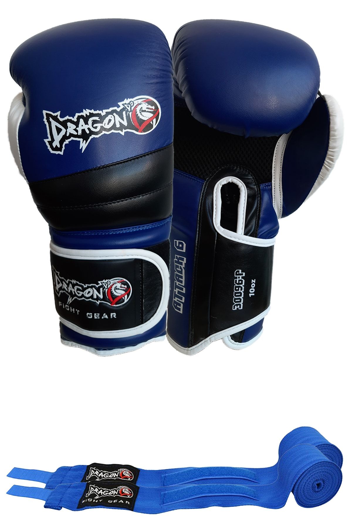 دستکش بوکس آبی مردانه و زنانه Blue Color Attack 6 Boxing Gultwood Kick Muay Thai BANDAGING 2 SET Dragondo