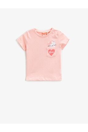 Kız Bebek Pembe Baskılı Pamuklu Kurdeleli T-Shirt 1YMG19528OK